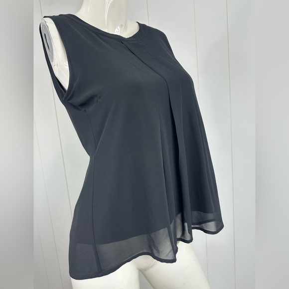 Black Label by Chicos Top Womens Sz 0/S Black Sheer Chiffon Lined Pleated - Picture 6 of 7